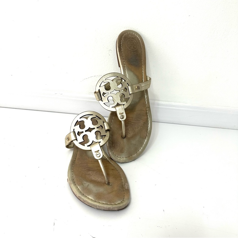Authentic Tory Burch Miller flip flop sandals metallic gold size 11